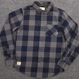 Fourstar Clothing Shirt Mens S Gray Navy Buffalo Check Lightweight Twill Flannel